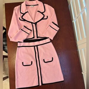Fashion Nova Pink and Black Button-Up Sweater Skirt Suit Set Size M
